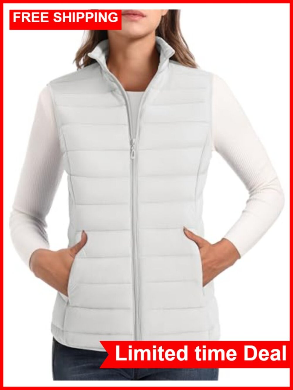 Lightweight Quilted Puffer Vest Nylon Sleeveless Zip Up Winter Outerwear